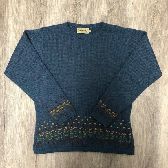 Premium Alpaca Crewneck Sweater Size Small 100% Alpaca Blue Pullover Knit Top - Picture 3 of 11